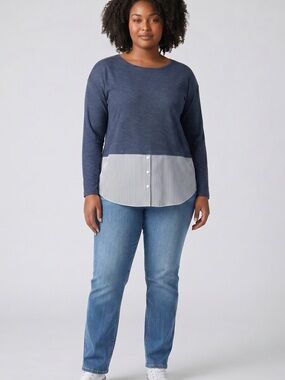 Vince Camuto Long Sleeve Layered Look Shirttail Hem Sz XL (16)